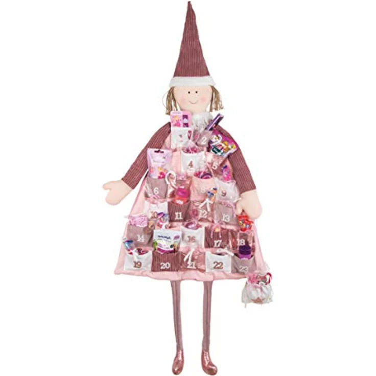 Rayher 46455258 Adventskalender zum Befüllen, Stoff, rosé, 118 x 53 cm, Adventskalender Kinder, Adventskalender Mädchen, genäht aus unterschiedlichen Stoffarten in Weiß und Rosatönen – Bild 2