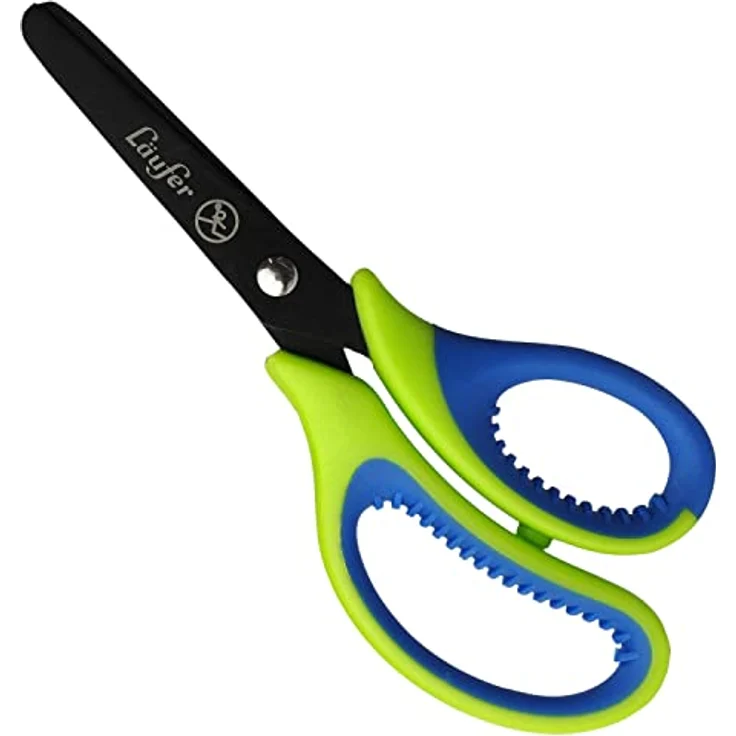 Läufer 87221 Ergonomische Bastelschere für Kinder, grün/blau, runde Spitze, 13 cm, Titanbeschichtung, für Rechtshänder – Bild 2
