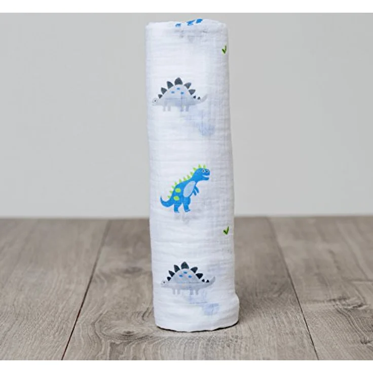 Lulujo Baby-Mulltuch Spucktuch mit schönem Motiv Dino 120 x 120 cm Baumwolle – Bild 3