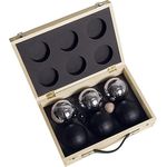 Buffalo Jeu de Boules Set, gepulverbeschichtet, sechs Metallkugeln mit 74 mm Durchmesser, inklusive Holzkiste und Spielregeln