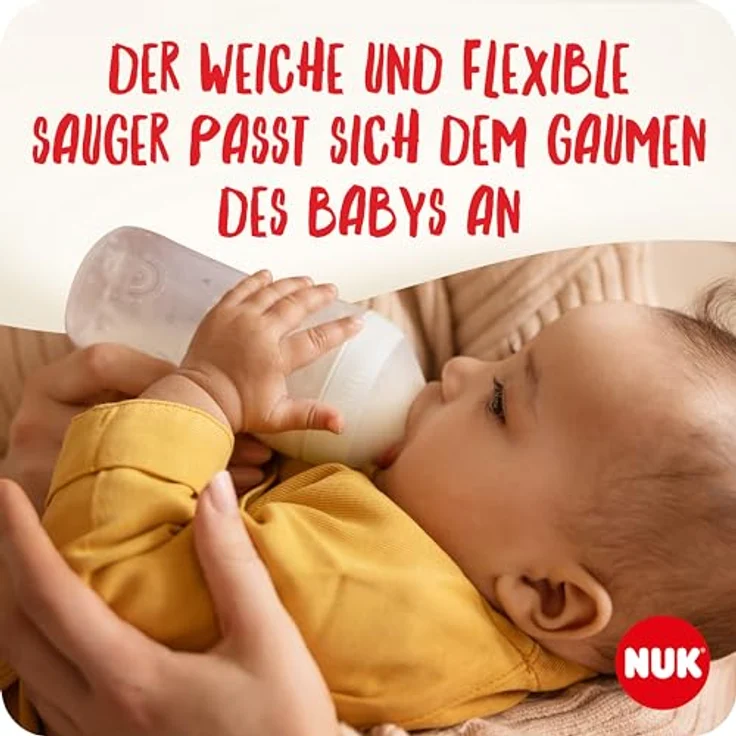 NUK Perfect Match Glas-Babyflaschenset | Ab 6 Mon. | Passt sich dem Baby an | Temperature Control | 4 Anti-Colic-Flaschen und zus. Silikontrinksauger | 120 ml & 230 ml | BPA-frei | Regenbogen | 5 St. – Bild 2