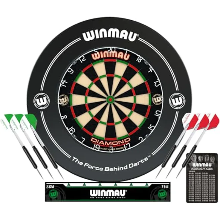 Winmau Dartboard Surround Set "Diamond Plus 5315", Komplettset mit 2 Sätzen Darts, PDC Surround und Check-out Table Card