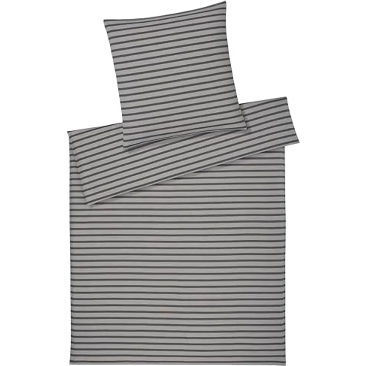 elegante Soft-Flanell-Bettwäsche-Garnitur Inverness, modernes Streifenmuster in Kiesel, 135x200+80x80, 100% Baumwolle