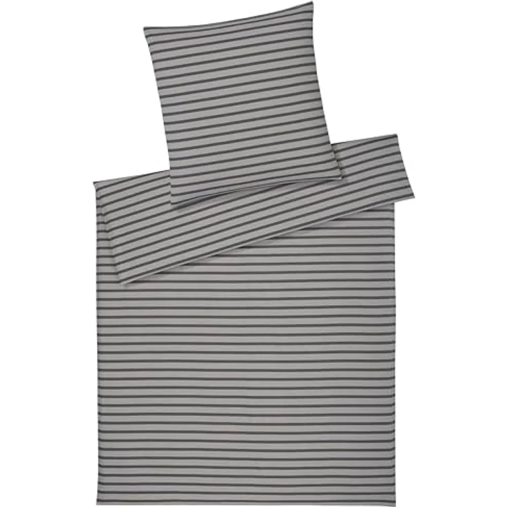 elegante Soft-Flanell-Bettwäsche-Garnitur Inverness, modernes Streifenmuster in Kiesel, 135x200+80x80, 100% Baumwolle – Bild 1