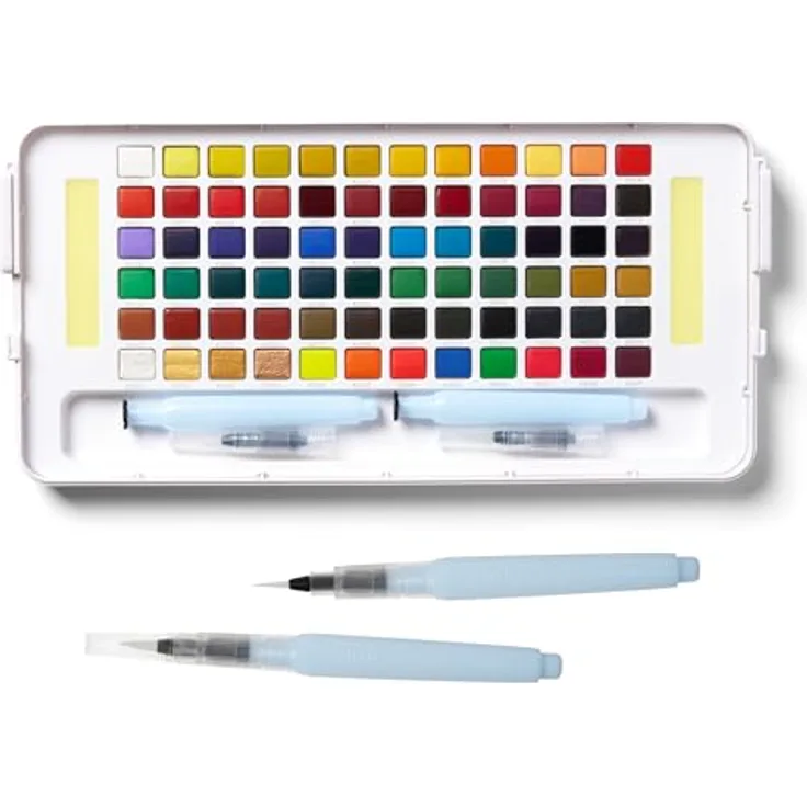 Sakura of America KOI Aquarellbox72, 72 hochwertige Aquarellfarben mit Metallic- und fluoreszierenden Farben, inkl. Wasserpinsel und Paletten
