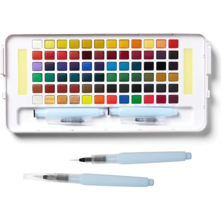 Sakura of America KOI Aquarellbox72, 72 hochwertige Aquarellfarben mit Metallic- und fluoreszierenden Farben, inkl. Wasserpinsel und Paletten – Bild 1