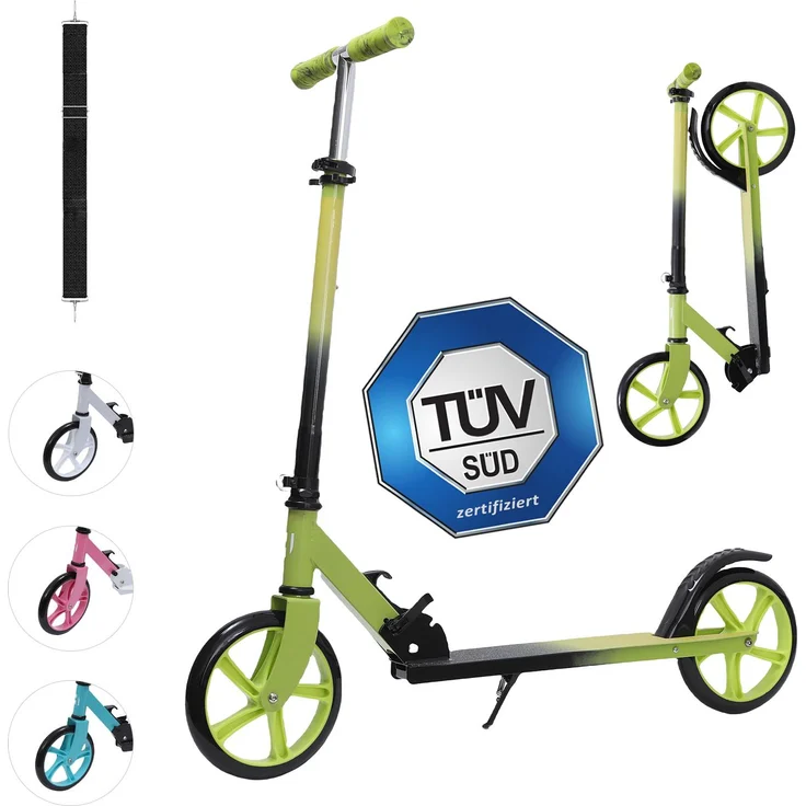 Habib Kinderroller 200mm Cityroller, klappbar und bis 100kg belastbar, TÜV-geprüft, grün