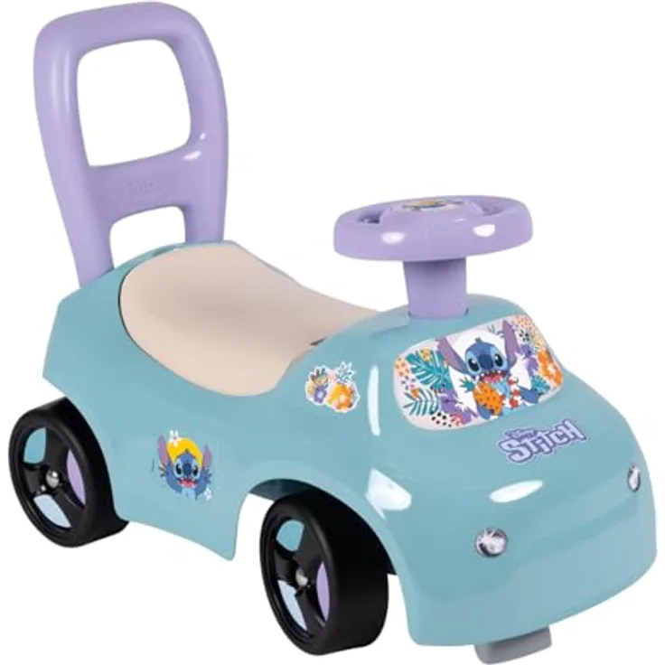 Smoby Rutscherauto Stitch, Disney-Design für Kinder ab 10 Monaten, stabil mit Rückenstütze und Staufach, Made in Europe