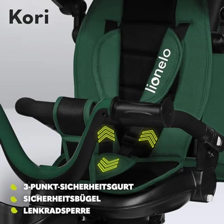 Lionelo Kori Dreirad mit Schubstange für Kinder ab 1,5 bis 5 Jahre, drehbarer Sitz, Magnesium-Rahmen, wartungsfreie Gummiräder, abnehmbares Vordach – Bild 3