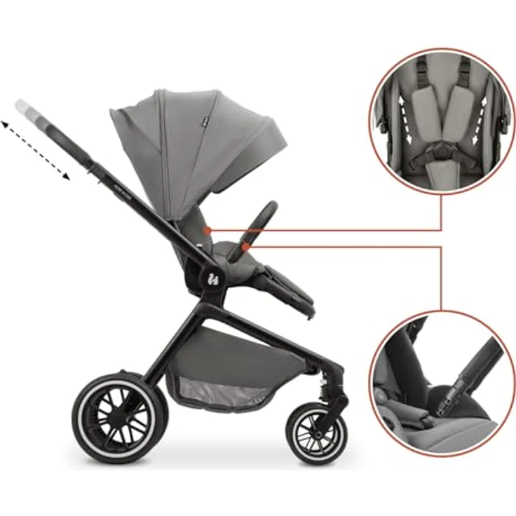 hauck Move N Care, Dark Grey - Kinder Buggy ab Geburt bis 22 kg, Wendbarer Sitz, XL Verdeck mit UPF 50+, Federung & Gummi Räder, Höhenverstellbarer Schieber, Inklusive Adapter – Bild 5