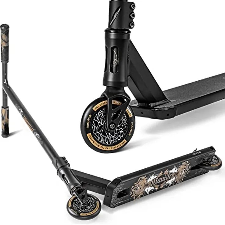 MOVINO Kinder Stunt-Scooter Maniac Golden, Aluminium Box-Cut Deck mit 110 mm Fullcore-Rollen, für fortgeschrittene Rider