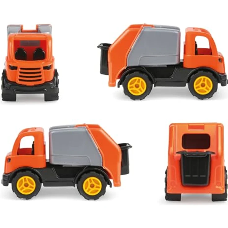 Lena 1264 Workies Müllwagen 14 cm, kippbarer Laderaum, Gummi-Reifen, für Kinder ab 18 Monaten, Orange – Bild 4