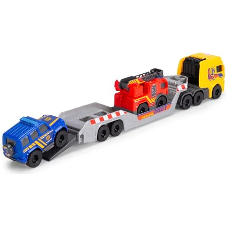 Dickie Toys - 3-in-1 Micro Rescue Truck (32 cm) - Daimler Truck mit Anhänger und 2 Mercedes-Benz Spielzeugautos (Polizeiauto und Feuerwehrauto) - Auto-Spielzeug für Kinder ab 3 Jahre – Bild 2