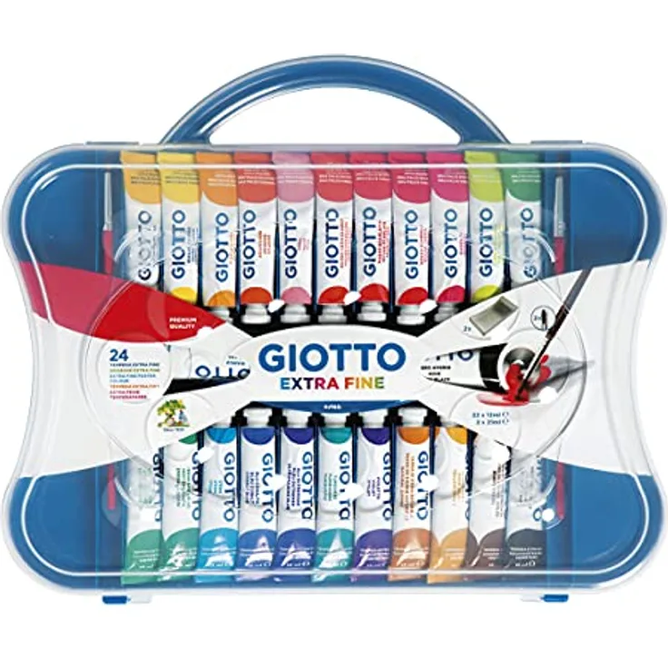 Giotto 3051 00 Temperafarbe, 24 Tuben à 12 ml, leuchtende Farben für Papier, Karton, Holz, 22/mehrfarbig