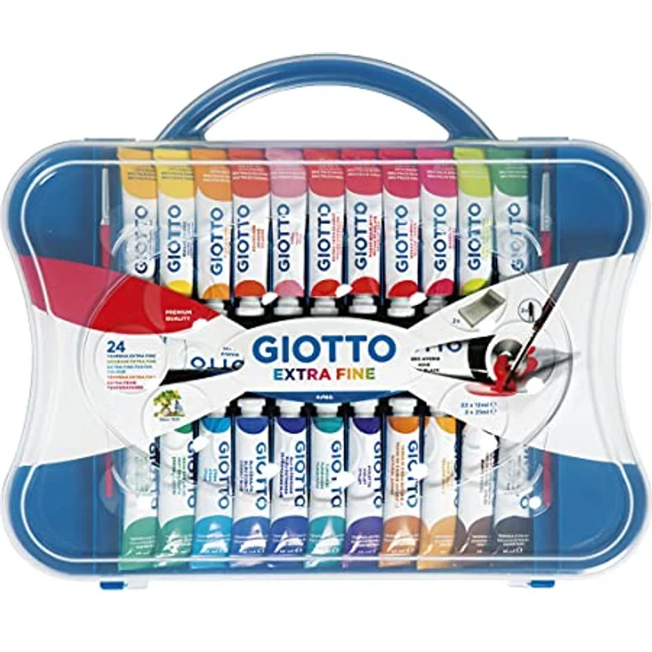 Giotto 3051 00 Temperafarbe, 24 Tuben à 12 ml, leuchtende Farben für Papier, Karton, Holz, 22/mehrfarbig – Bild 1