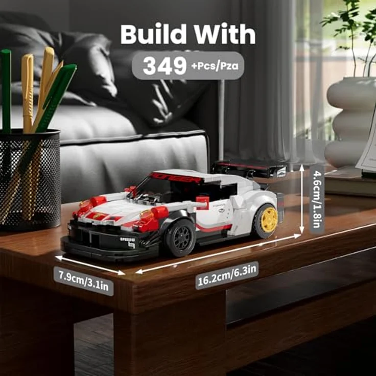 Mould King 27010 Speed Champion 911 RSR Sportwagen Bausteine Set mit Vitrine, 349 Teile, umweltfreundliches ABS-Material – Bild 2