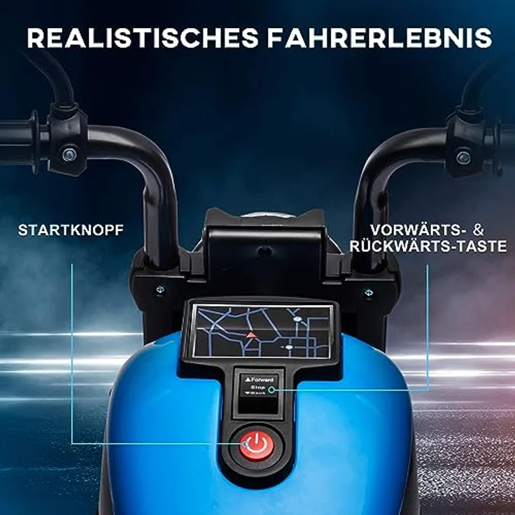 HOMCOM Elektro-Kindermotorrad Kinderfahrzeug mit 2 abnehmbaren Stützrädern Blau, Belastbarkeit 25 kg, 76L x 42B x 57H cm - Preisvergleich – Bild 3