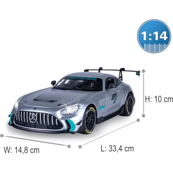 Grau Mercedes-AMG GT2, Ferngesteuertes Modellauto 1:14, silber, 2,4 GHz, manuelle Türöffnung, für Kinder ab 72 Monaten – Bild 3