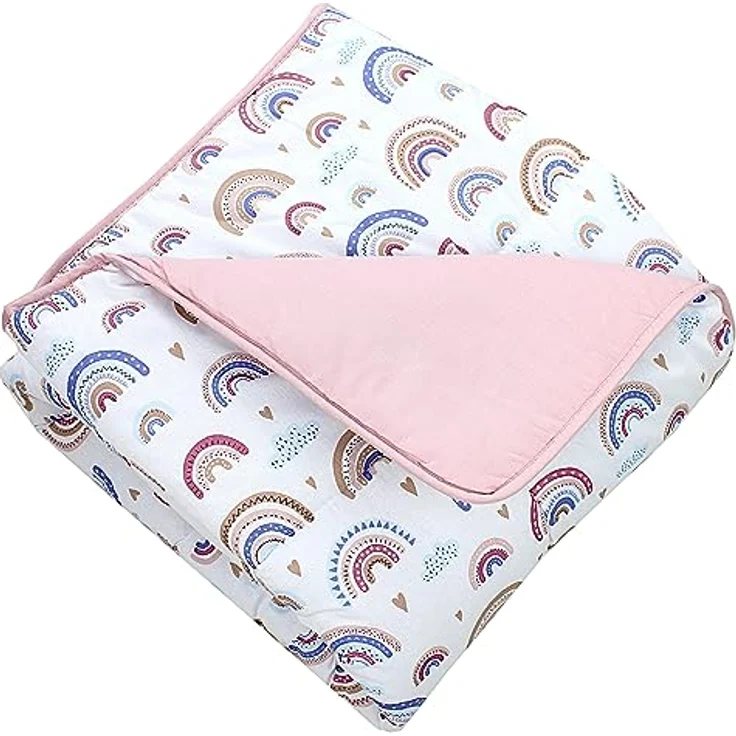 TupTam Krabbeldecke XXL 120x120 cm, gepolsterte Spieldecke aus 100% Baumwolle, OEKO-TEX, weich & hautfreundlich, Farbe: Regenbogen Blau Rosa – Bild 1