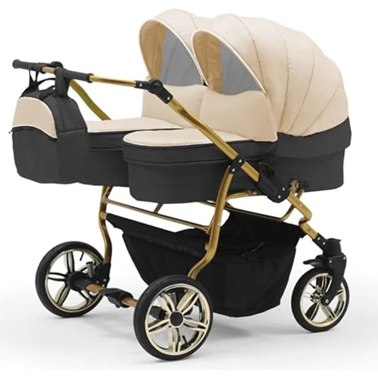 BabyMerc Zwillings-Kombikinderwagen City Twin 5 in 1 inkl. Sportsitze, Autositze und Isos in 19 Farben, Geschwisterwagen mit 360° schwenkbaren Vorderrädern – Bild 2