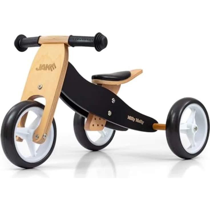 Milly Mally Holzdreirad 2in1 Jake Black, Kinderfahrzeug mit verstellbarem Sattel, Lenkraddrehbegrenzer und rutschfesten Griffen – Bild 1