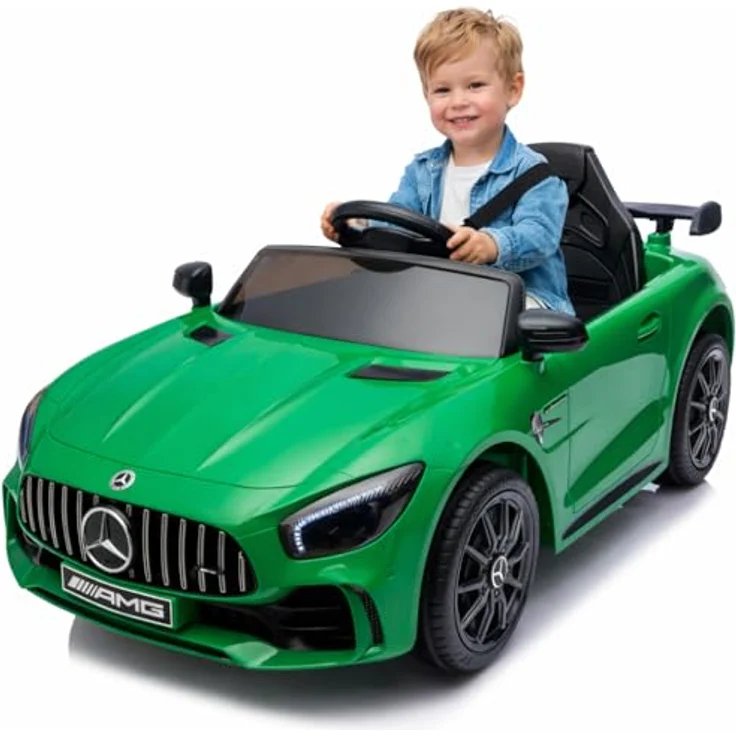 FINOOS Mercedes GTR AMG Elektroauto für Kinder, 12V, mit Fernbedienung, 2 + 1 Geschwindigkeitsstufen, LED, Musik, Bluetooth, grün – Bild 1