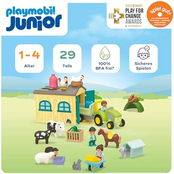 Playmobil® Konstruktions-Spielset Bauernhof-Abenteuer mit Traktor, Anhänger u. tier. Freunden (71656), (29 St), JUNIOR, Made in Europe – Bild 3