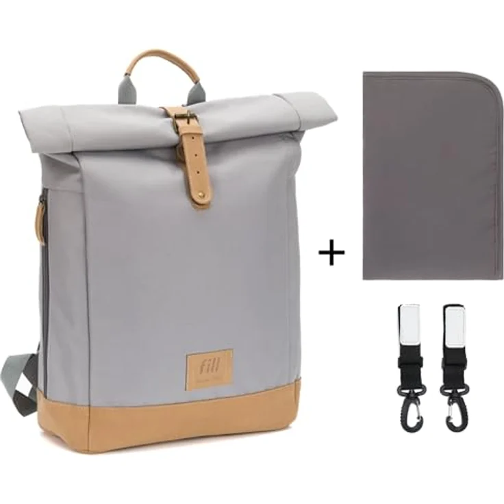 Fillikid Wickeltasche Berlin, Rolltop-Design, 25 Liter, inklusive Wickelunterlage, witterungsbeständig aus Rauhleder und Polyurethan, mit Thermofach und Schnellzugriff – Bild 8