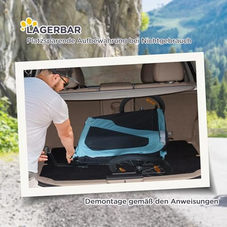 PawHut Fahrradhundeanhänger 2-in-1 Hundeanhänger, Hundebuggy, max. 30 kg, Hellblau, mit Reflektoren – Bild 6