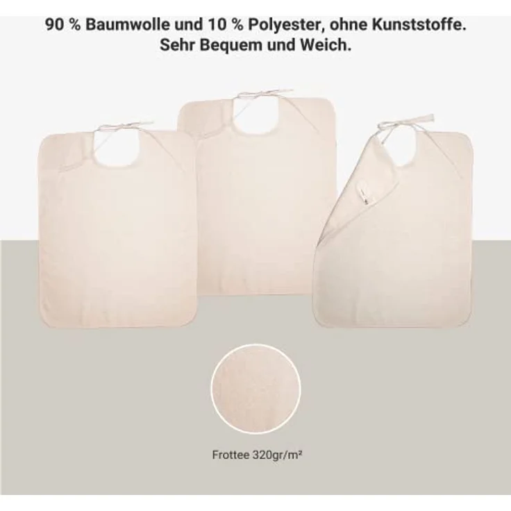 Ti TIN | 3er Pack- Lätzchen für Erwachsene, 50x60 cm | Frottee Latz mit Bindeverschluss, Material: 90% Baumwolle, 10% Polyester, Farbe: weiß – Bild 4