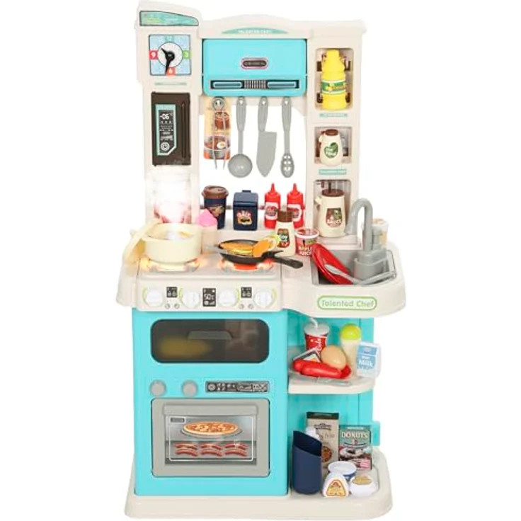 AIYAPLAY Kinderküche Spielküche mit Ofen, Spüle, Licht- und Soundfunktion, 92-teiliges Zubehörset, Spielzeugküche für Kinder, Grün – Bild 1