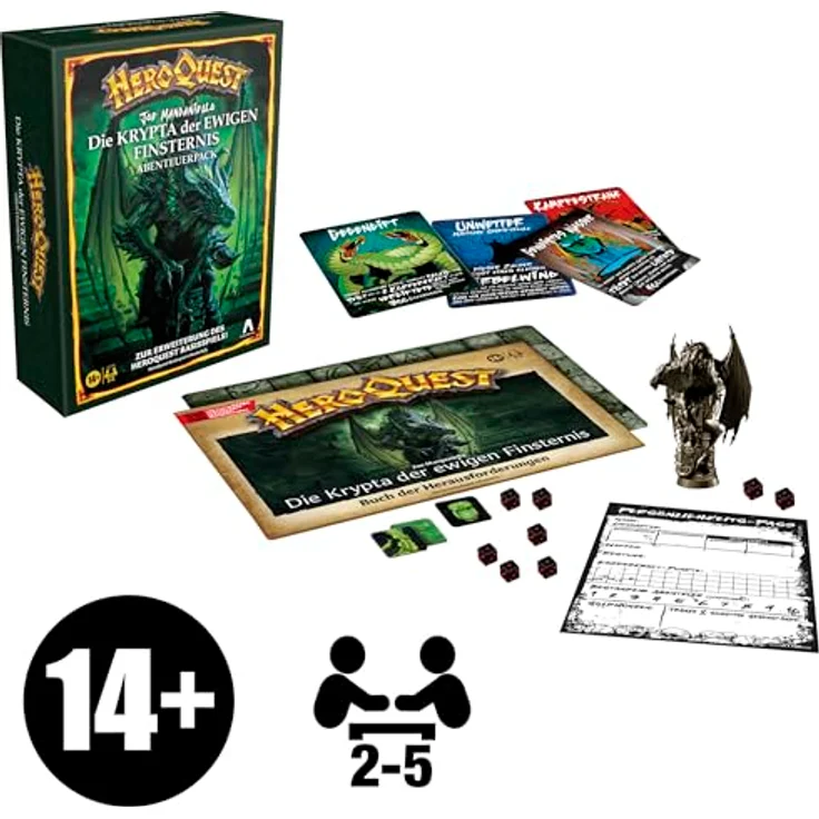 Avalon Hill HEROQUEST Crypt of Perpetual Darkness, Premium-Erweiterung mit 10 Abenteuern und schwarzer Drachen-Miniatur – Bild 2