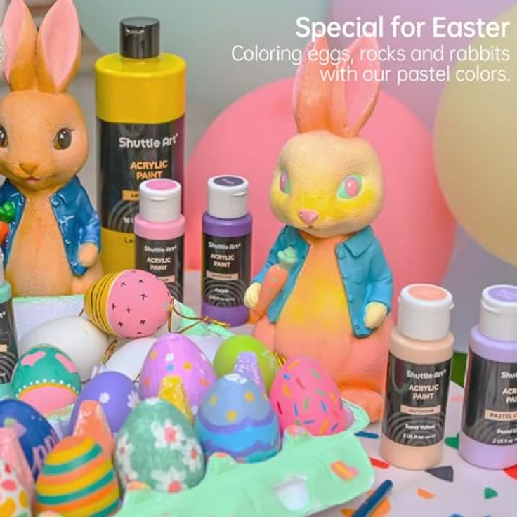 Shuttle Art Pastell Acrylfarben Set, 30 weiche ungiftige Pastellfarben in 60ml Flaschen mit 10 Pinseln, wasserfeste Künstlerqualität für Leinwand und Steine – Bild 2