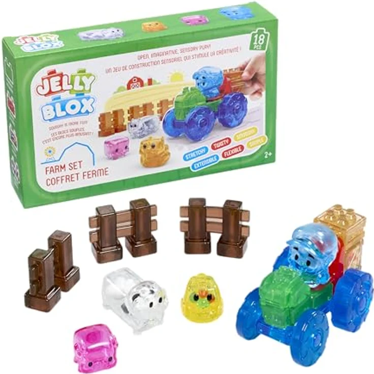Jelly Blox Farm Set, Sensorisches Spielzeug mit 18 weichen Bauernhoftieren und -figuren, für Kinder ab 2 Jahren – Bild 1