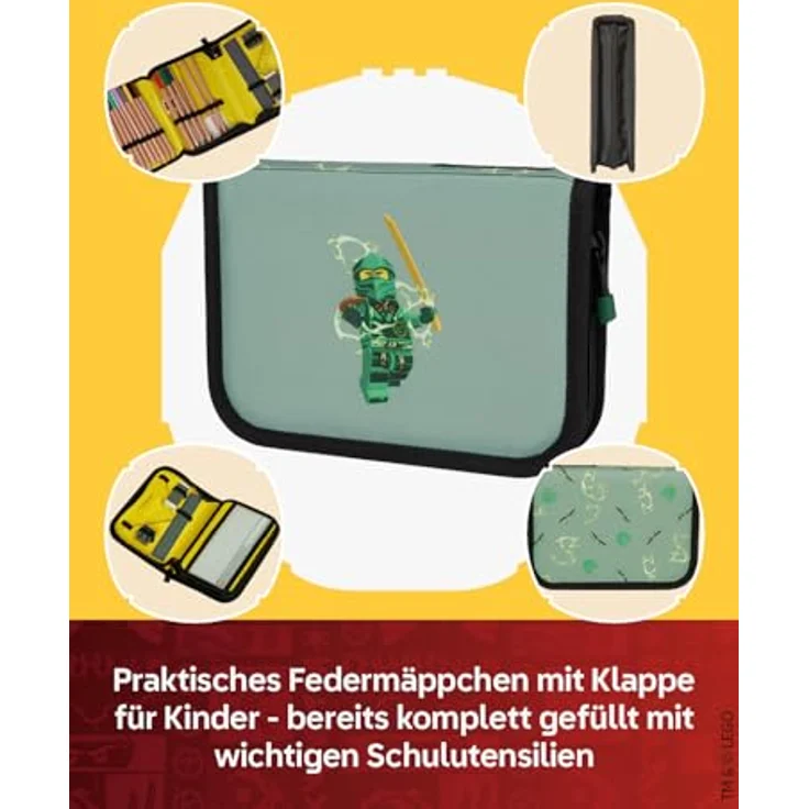 SKANDO BAGS LEGO® NINJAGO® Federmäppchen gefüllt, Spinjitzu Master mit Schulzubehör, Namensschild & Stundenplan, 20 x 14 x 4 cm – Bild 4