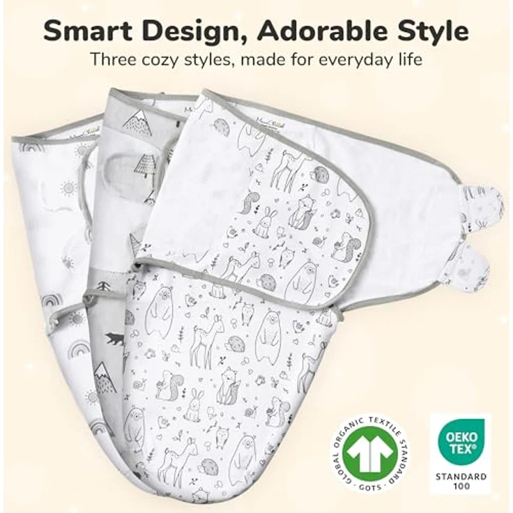 Mama Cheetah Baby Swaddle Sack, 100% Bio-Baumwolle, verstellbare Einschlagdecke für Neugeborene, 3er-Pack für Jungen und Mädchen, fördert erholsamen Schlaf, 0-3 Monate – Bild 2