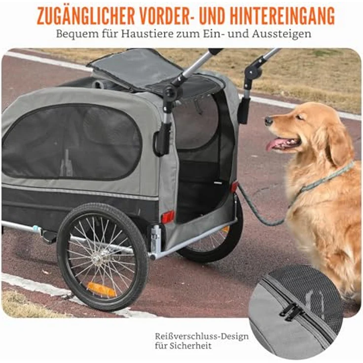 VEVOR 2-in-1 Hundeanhänger Fahrradanhänger & Kinderwagen, 40 kg Tragfähigkeit, faltbar, Kohlenstoffstahl, 600D Oxford-Gewebe, 1470 x 720 x 780 mm als Anhänger, 1530 x 720 x 825 mm als Jogger – Bild 5