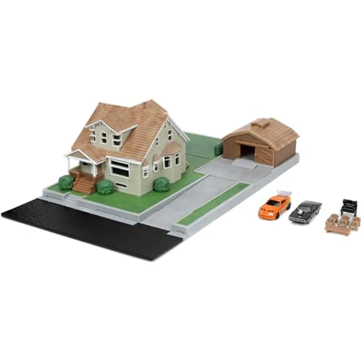 Jada Toys Fast & Furious Dom Toretto Haus Diorama mit Garage, 2 Metall-Nanofahrzeugen (Dodge Charger & Toyota Supra), 360° Nachbildung für Fans ab 8 Jahren – Bild 5