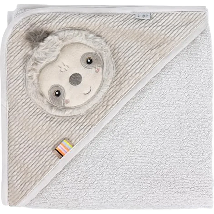 Fehn Kapuzenbadetuch Faultier, Frottee Bade-Poncho mit Kapuze, saugstark & kuschelweich, 80 x 80 cm, für Babys ab 0+ Monaten