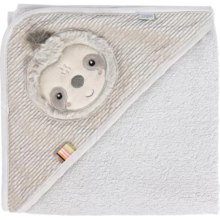 Fehn Kapuzenbadetuch Faultier, Frottee Bade-Poncho mit Kapuze, saugstark & kuschelweich, 80 x 80 cm, für Babys ab 0+ Monaten – Bild 1
