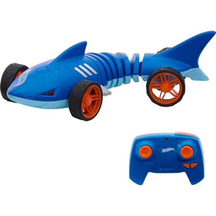 Hot Wheels Shark Speeder, Funkgesteuertes Fahrzeug im Maßstab 1:15 mit leuchtend roten Augen und Geräuschfunktion