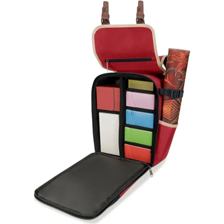 ENHANCE Designer Edition Kompakter MTG-Rucksack, anpassbarer Innenraum für Magic: The Gathering, Lorcana & mehr, Zubehörfach für Würfelbeutel, Boosterpacks, Tag Tracker, Playmat-Fach, Rot – Bild 1