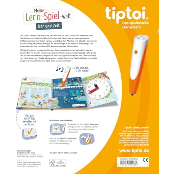 Ravensburger tiptoi® Buch - Meine Lern-Spiel-Welt - Uhr und Zeit mit interaktiven Lerninhalten für das Uhrenlesen – Bild 2