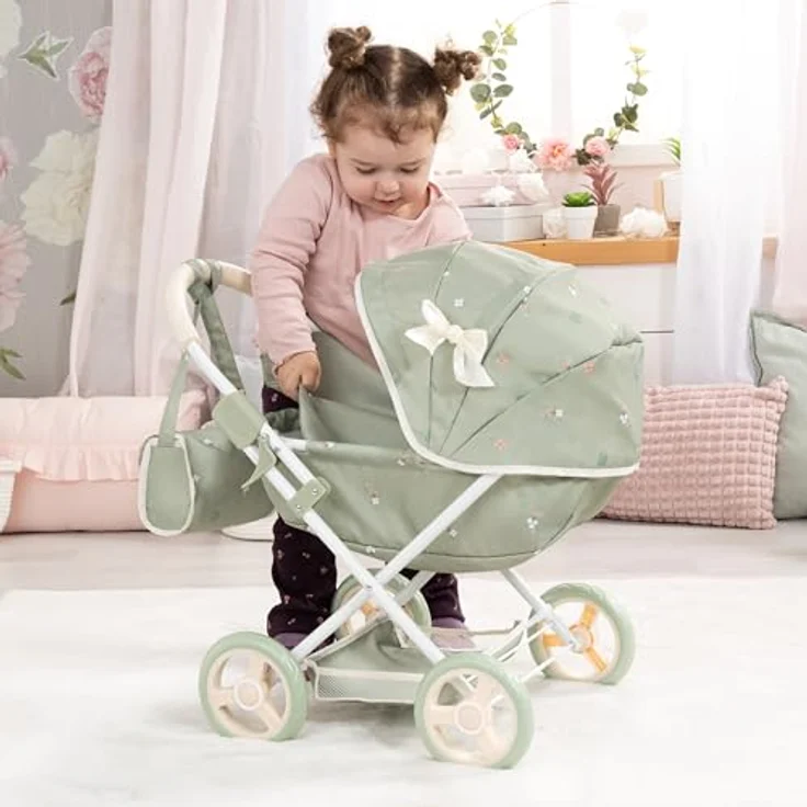 Bayer Design Puppenwagen Cosy, faltbar, mit Decke, Kissen und Tasche, geeignet für Puppen bis 46 cm, trendiges Design 63x34x58 cm – Bild 2