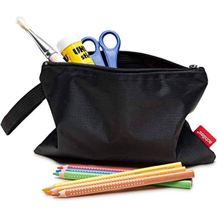 achilles Federtasche, Malstifttasche, Federmäppchen, Schlampermäppchen für Stifte, Studenten-Mäppchen, Bleistiftbeutel, Stifte-Etui, Basteltasche mit Reißverschluss, 25 cm x 17 cm (Schwarz) – Bild 2