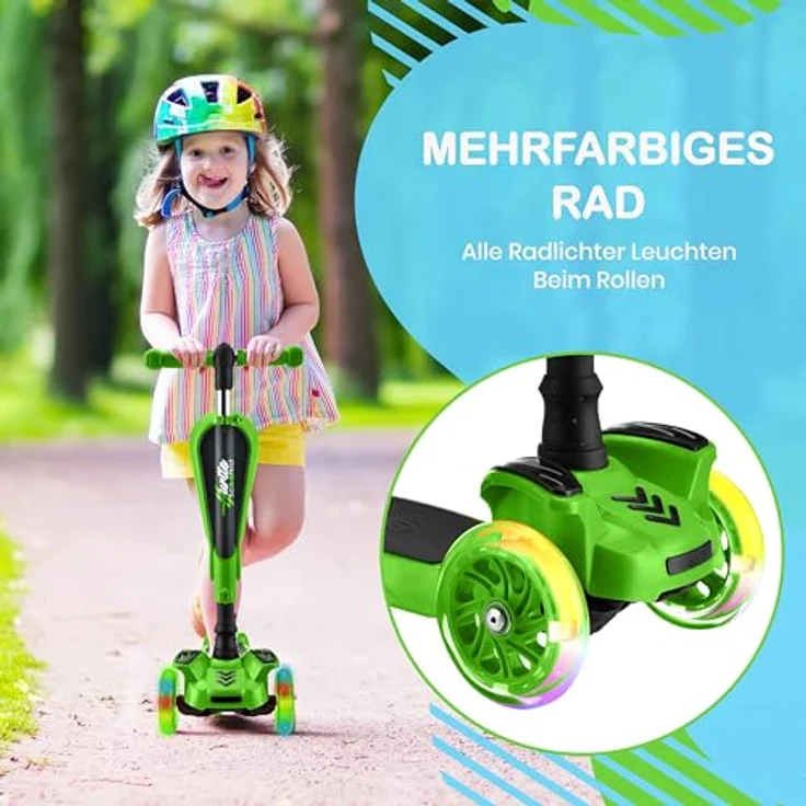 Hurtle Kinderscooter ScootKid, 3-Rad Roller mit Klapp- & Abnehmbarem Sitz, großen Rädern, LED-Lichtern und verstellbarem Lenker für Kinder bis 60kg – Bild 7