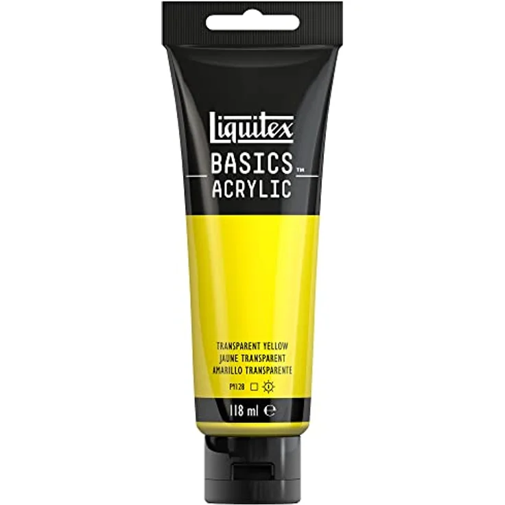 Liquitex Basics Acrylfarbe Transparentgelb, lichtecht, 118ml Tube, mittlere Viskosität, seidenglänzend, monopigmentiert, Archivqualität – Bild 1