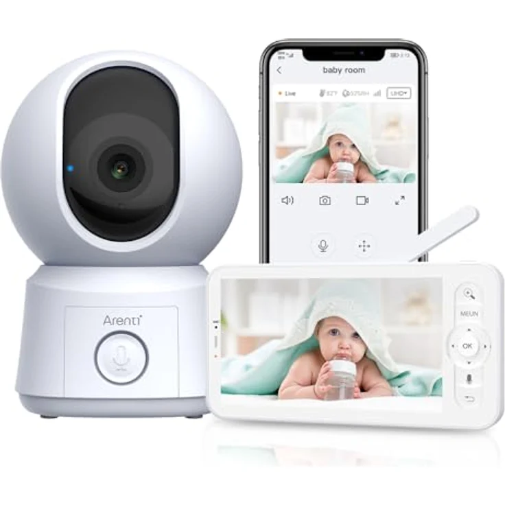 ARENTI Baby Monitor: 1080P Kamera, 5’’ Screen, Nachtsicht, PTZ, EIN-Touch-Anruf, VOX, Gefahrenzonen, Bewegungserkennung, Musik - Ideal für Babypflege – Bild 1