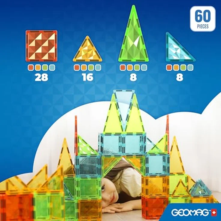 Geomag Magnetic Tiles Gems 60, Magnetbaukasten mit 60 Karten und Edelsteinen in grün, blau, gelb und rot – Bild 5
