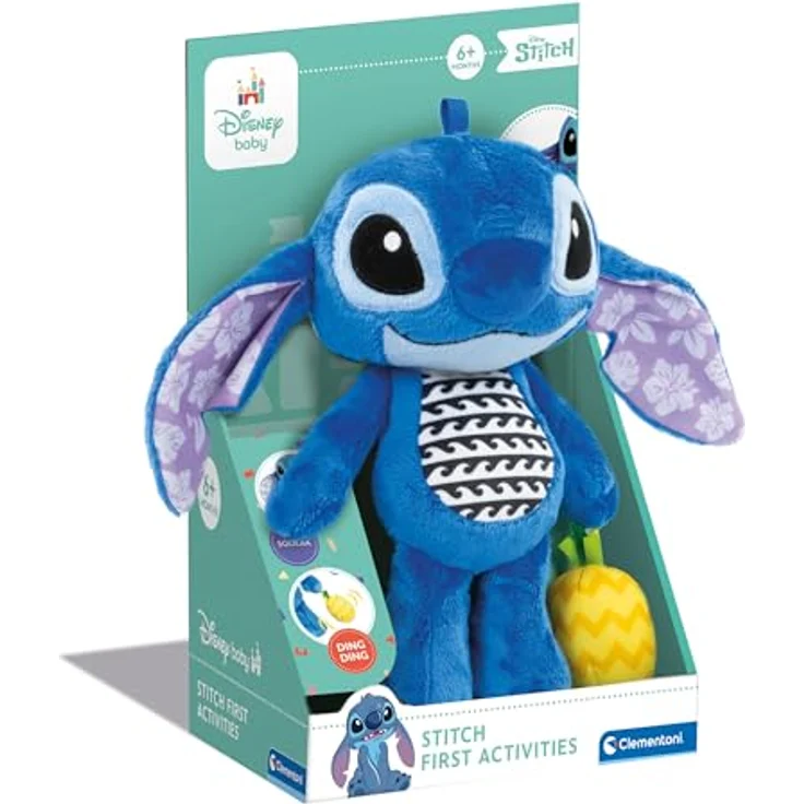Clementoni® Plüschfigur Disney Baby, Stitch, Erste Aktivitäten, Made in Europe, Süßer Spielkamerad für unterwegs, waschbar – Bild 2